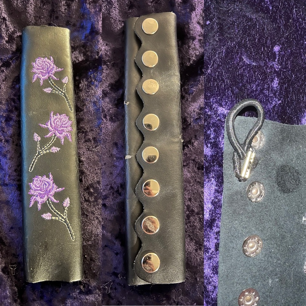 Black and Purple Embroidered Leather Bracelet
